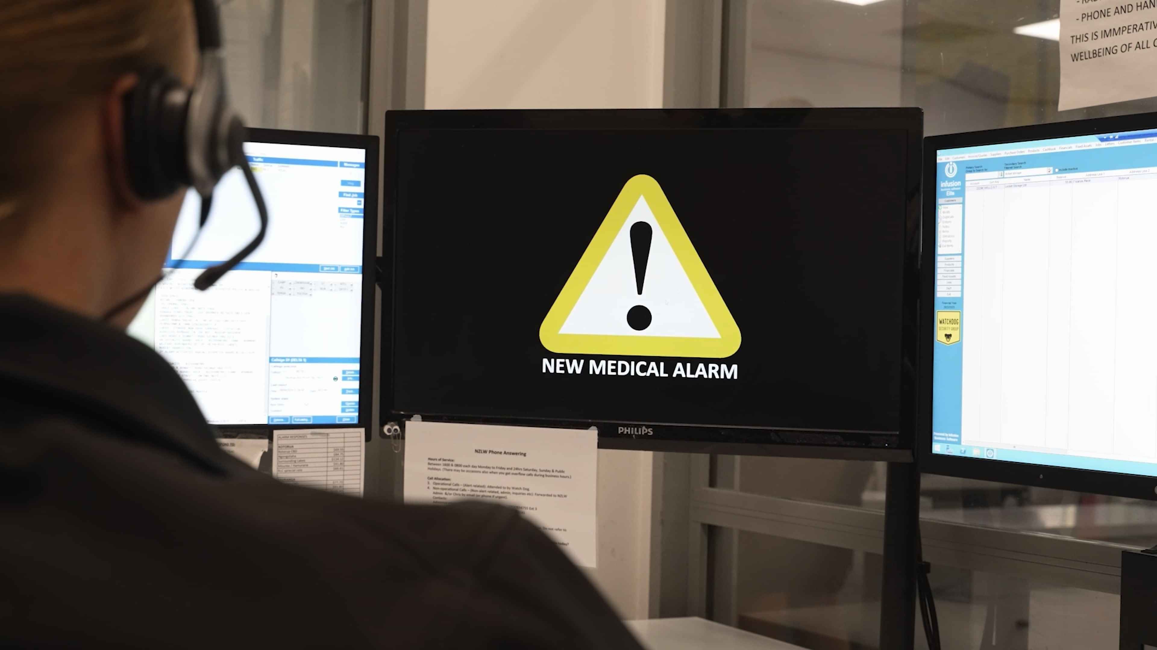 Watchdog Security Guard receiving a medic alarm alert