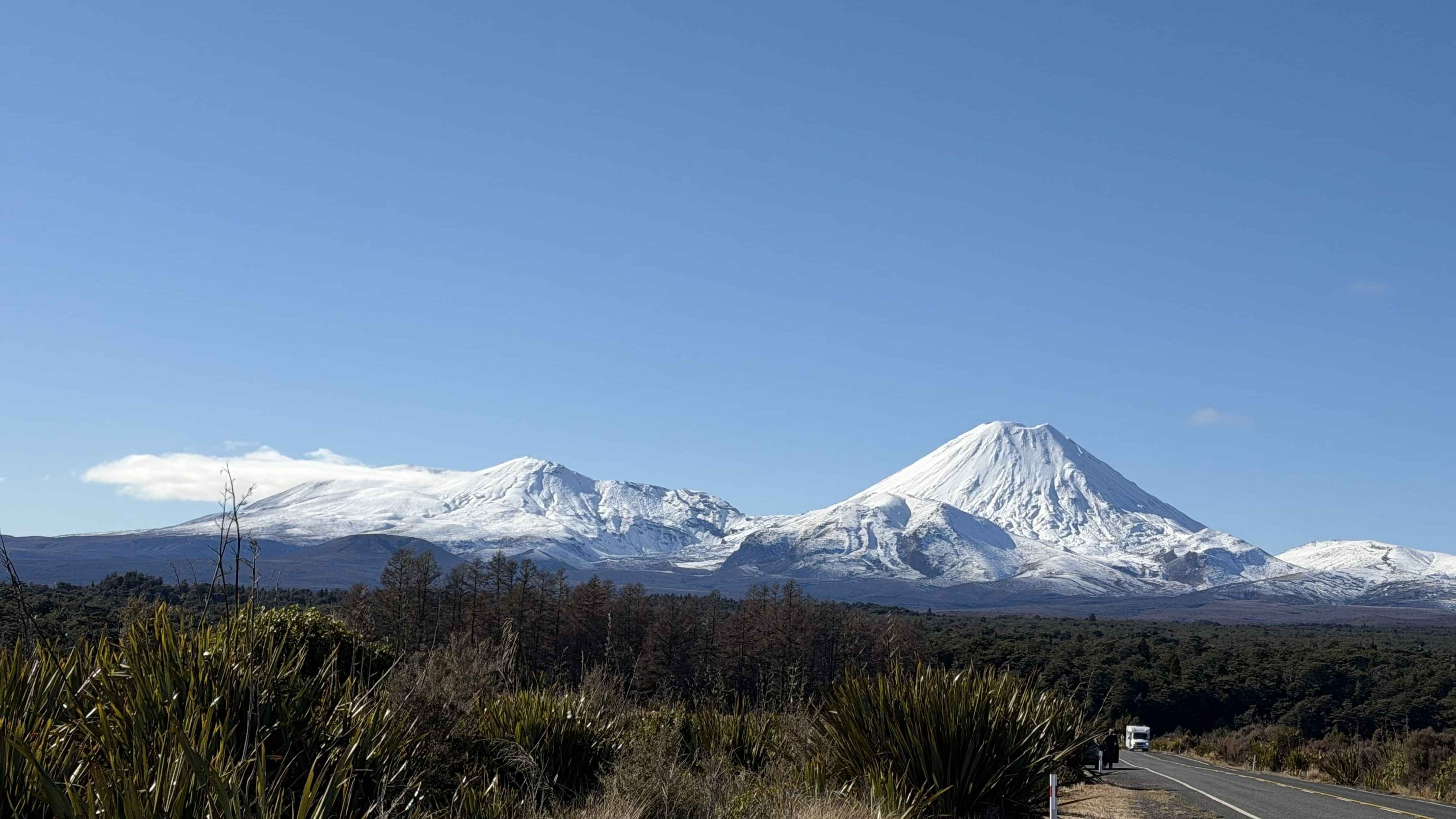 The Tongariro Volcanic Complex.  The Alpine Crossing start point is central to this picture.