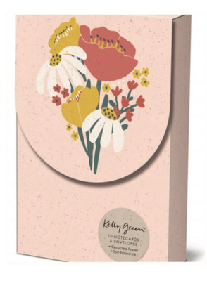 Kelly Green Floral Blank Notecards &amp; Envelopes Recycled Boxed 10 Pkt