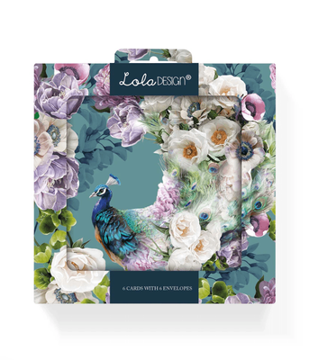 Lola Design Pack of Six Blank Peacock Pattern Notecards