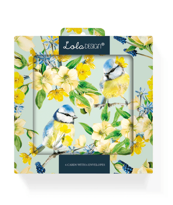Lola Design Pack of Six Blank Blue Tit Pattern Notecards