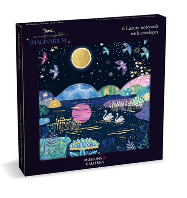 Museums &amp; Galleries Meditative Moon 6 Pkt Square Luxury Notecard Wallet With Envelopes