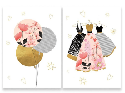 Hammond Gower :Balloons &amp; Dresses 8 Pkt Notecards 2 Designs