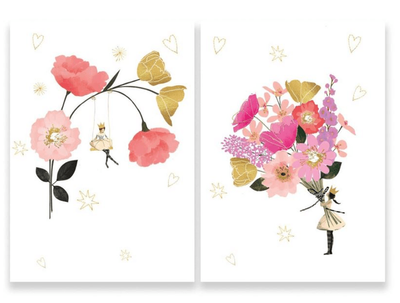 Hammond Gower :Flower Stem &amp; Bouquet 8 Pkt Notecards 2 Designs