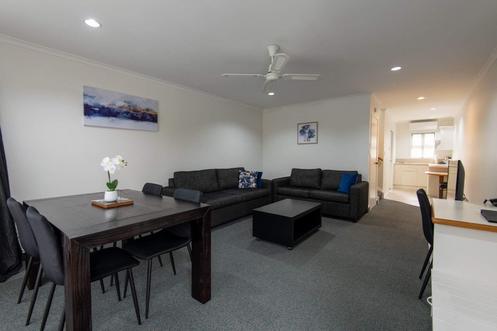 Lounge and kitchen area in the 2 bedroom unit at Cambridge Mews