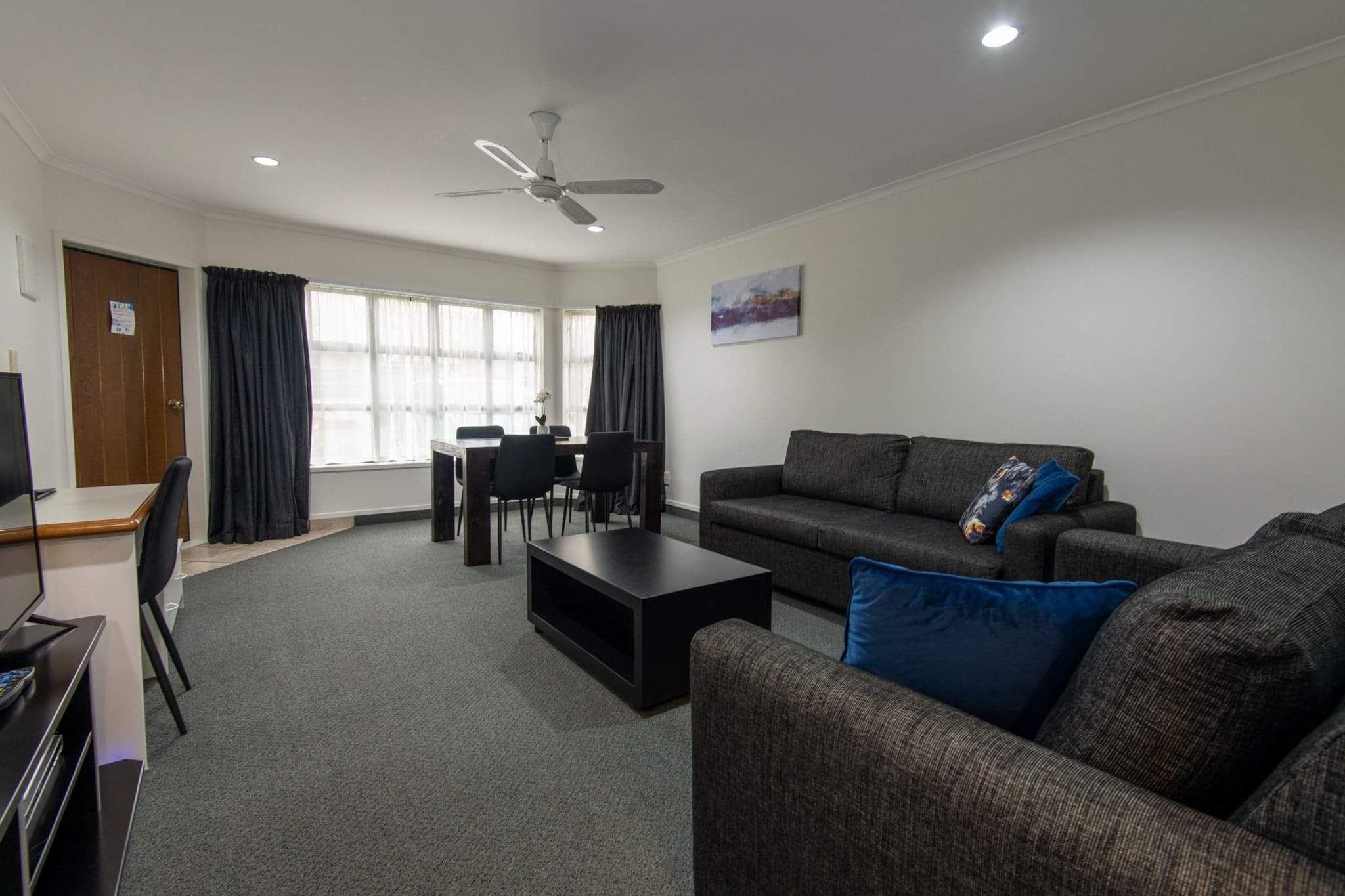 Lounge and dining area in the 2 bedroom unit at Cambridge Mews