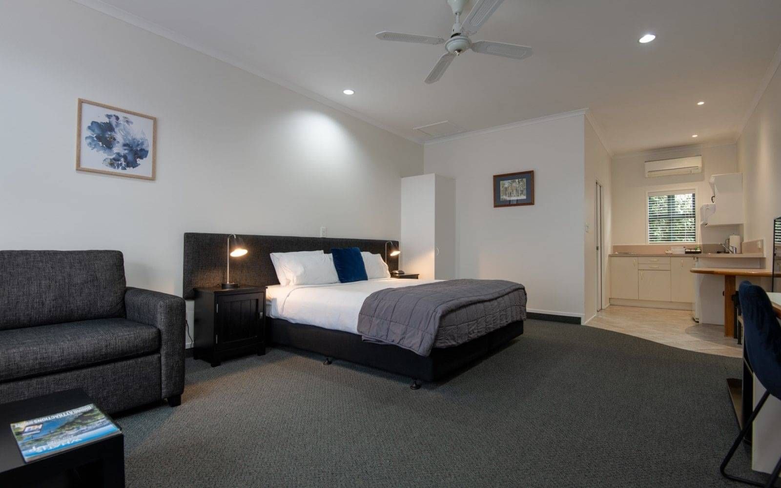 Cambridge Mews reception area showing a beautiful wooden fireplace