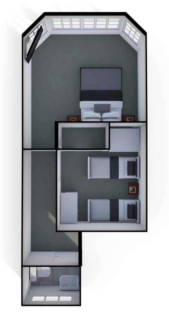 Two bedroom unit floorplan at Cambridge Mews