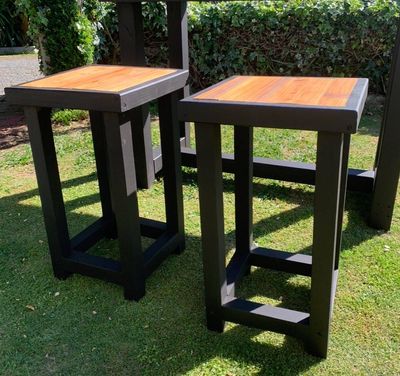 Modern Black Frame Stools &ndash; Minimalist Square Seating (Set of 2)