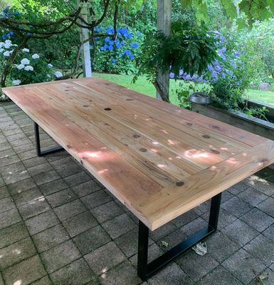 2.4m x 1.1m Cedar Outdoor Table with Steel Legs | Large Outdoor Dining Table NZ