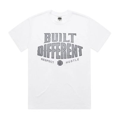 Built Different Respect Hustle - White &amp; Silver Tee