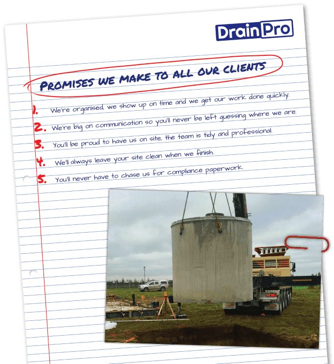 Drainpro clients review with image of tank being lowered into place