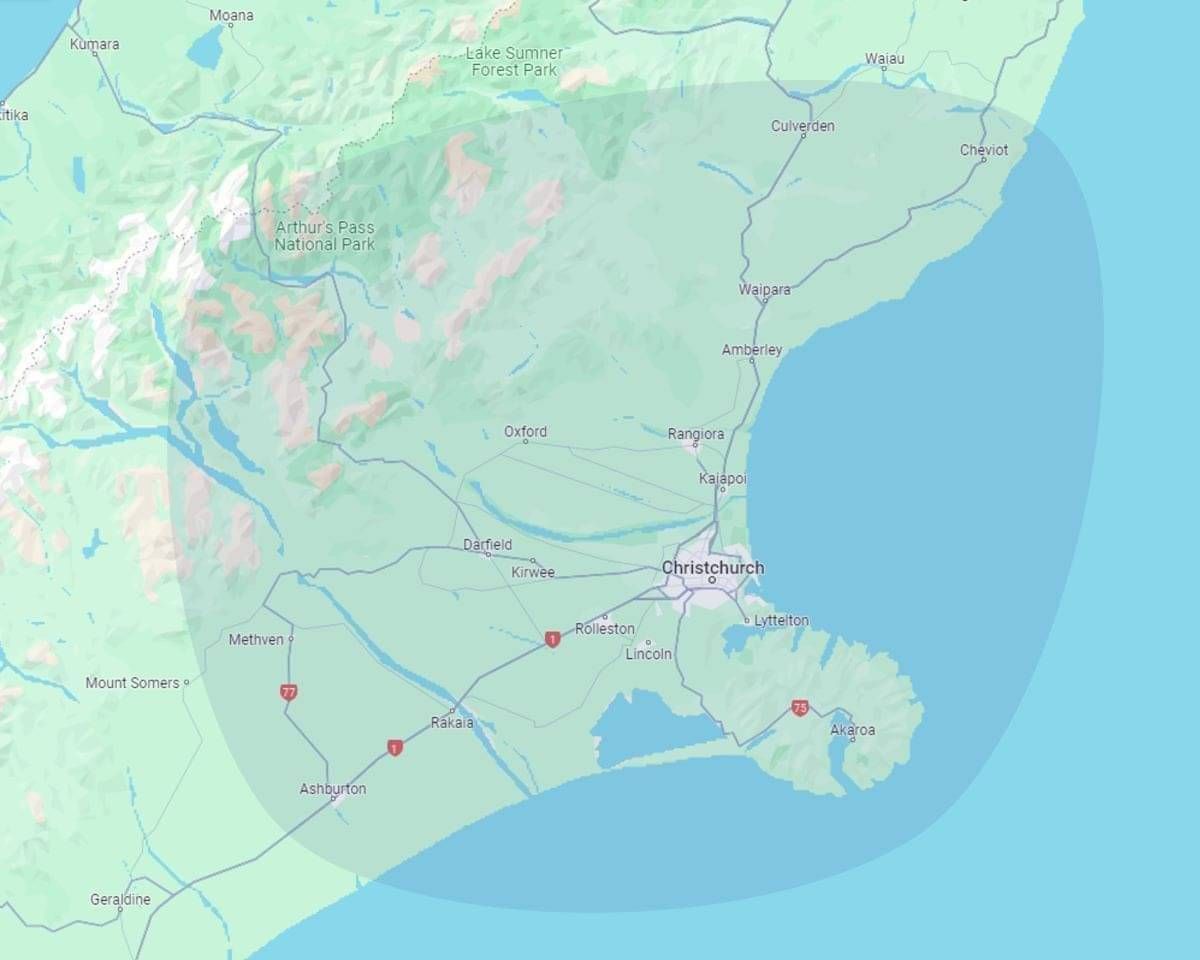 NZ map showing Christchurch region