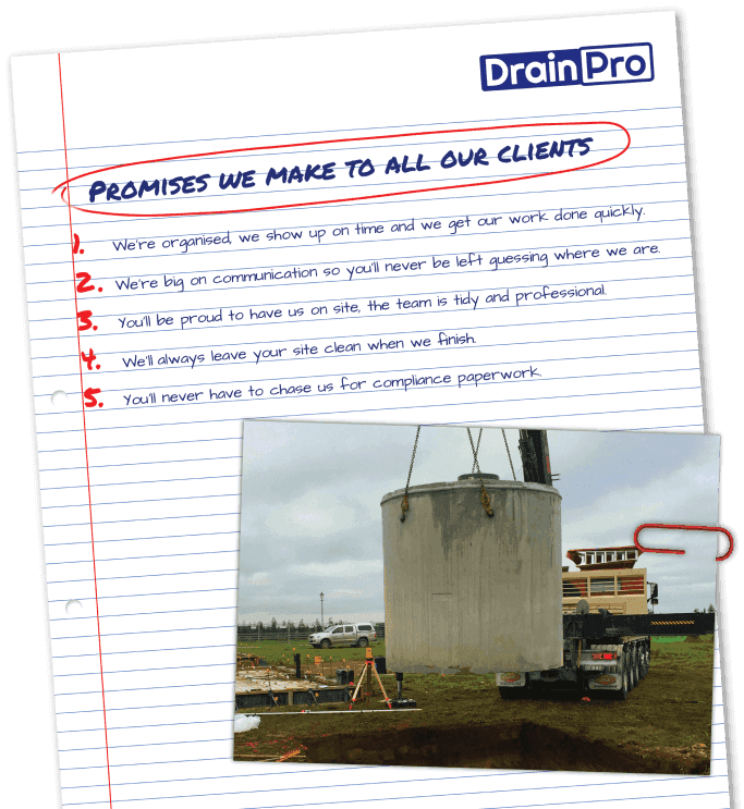 Drainpro clients review with image of tank being lowered into place
