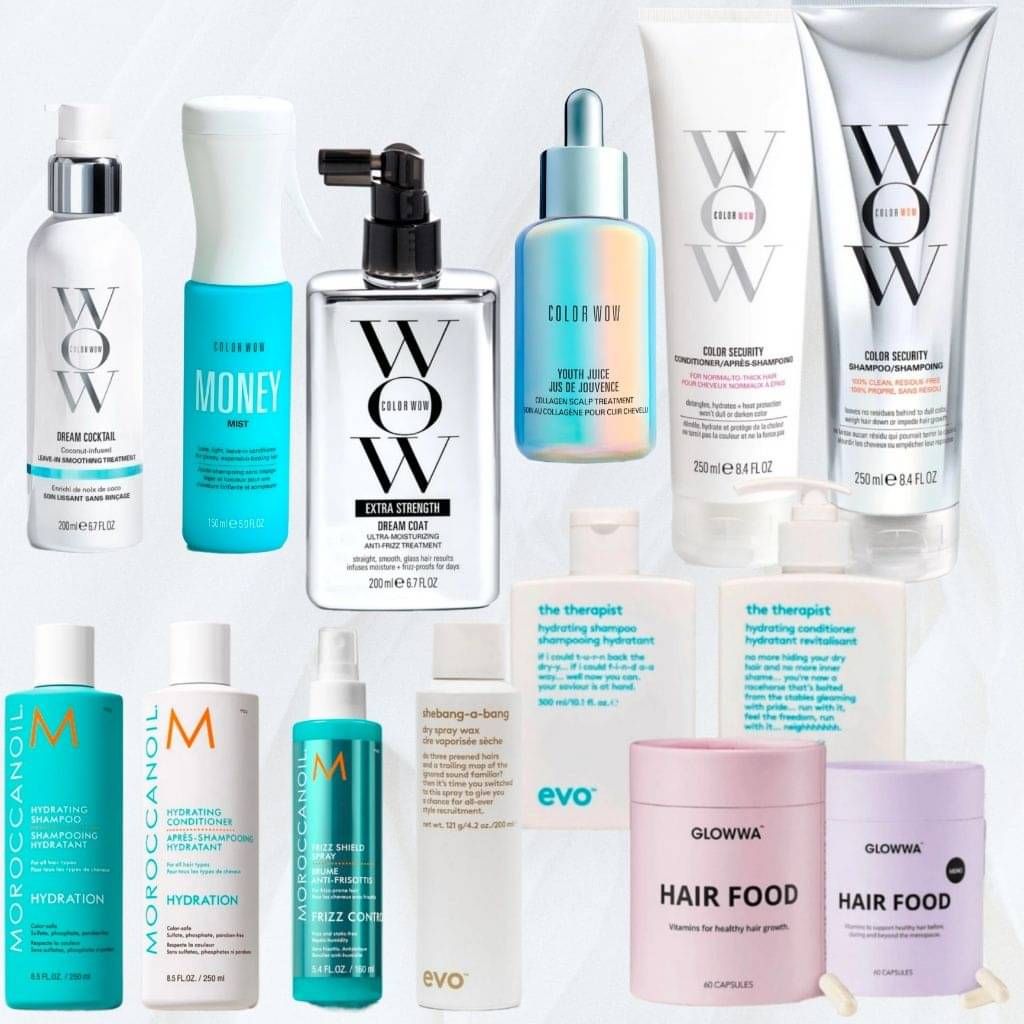 A collage of the products Shiyee stocks including ColourWow, Evo and Glowwa hair care.