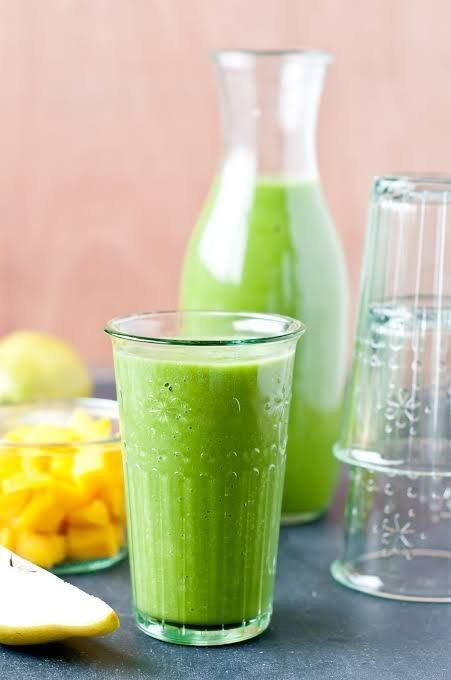 Green smoothie on a glass