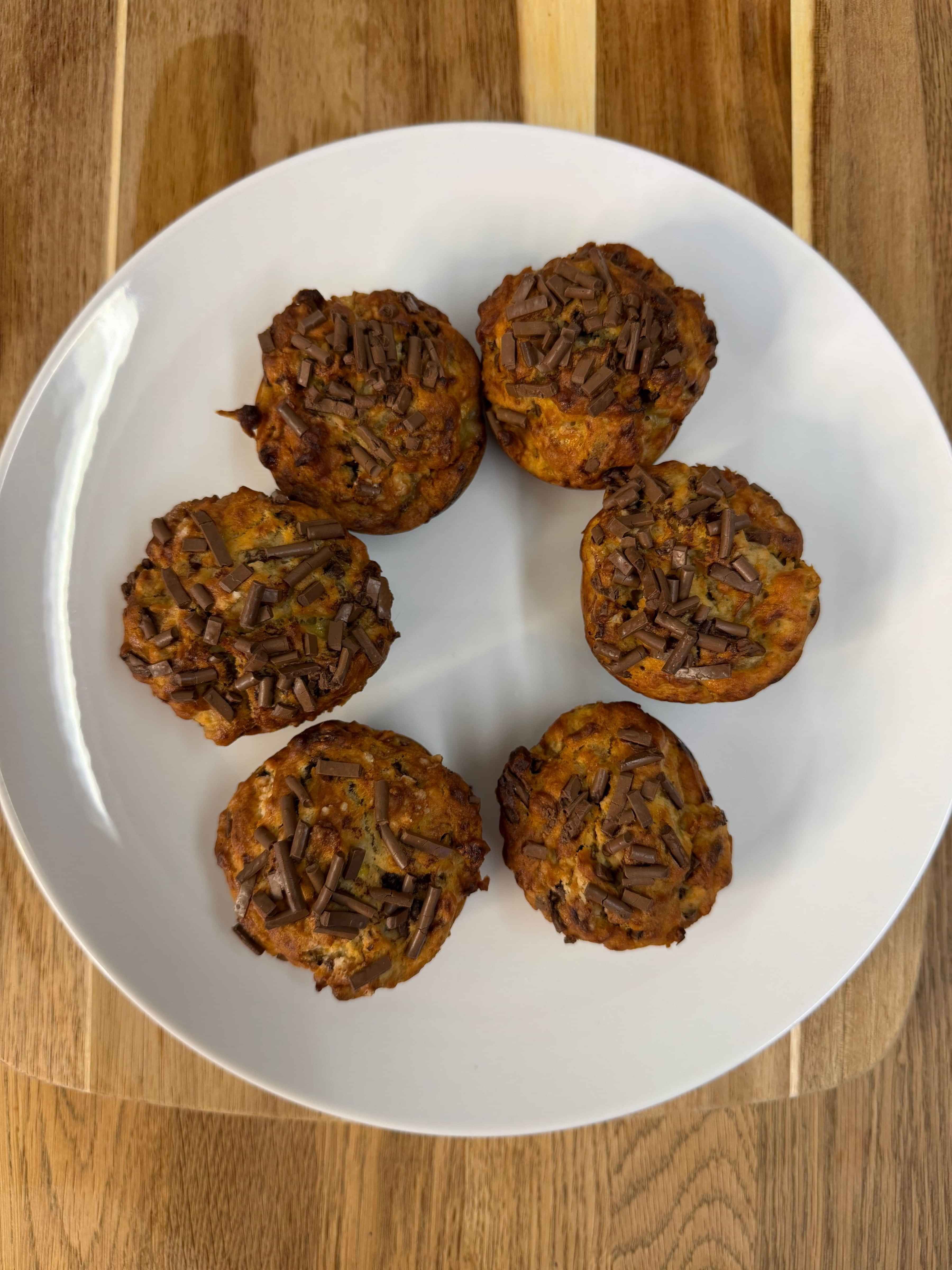 photo of chocolate banana muffins on a plate