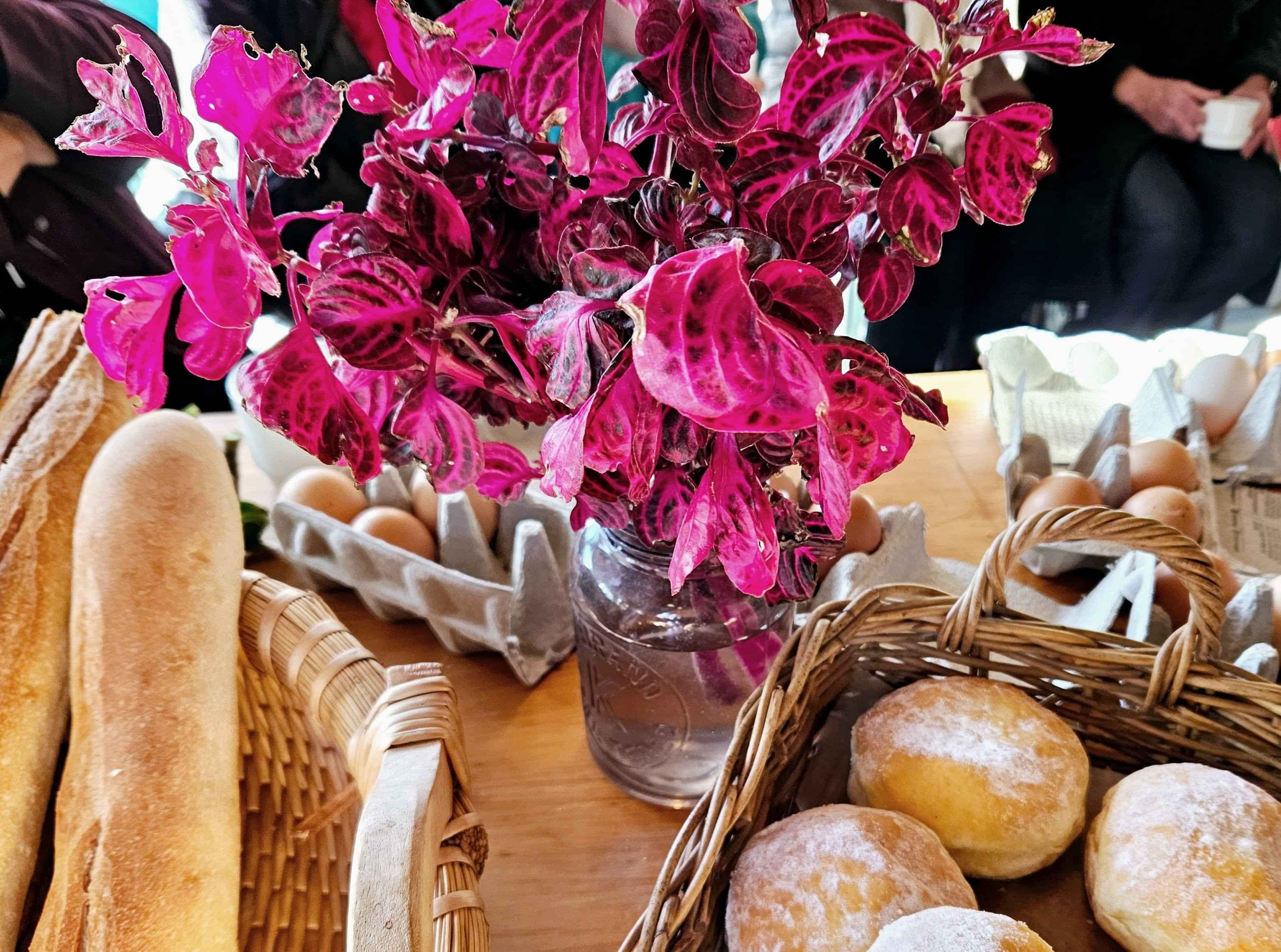 Crop Swap goodies - bread, eggs, pretty pink plants