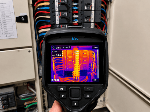 A thermal imaging inspection of an electrical switchboard in Auckland
