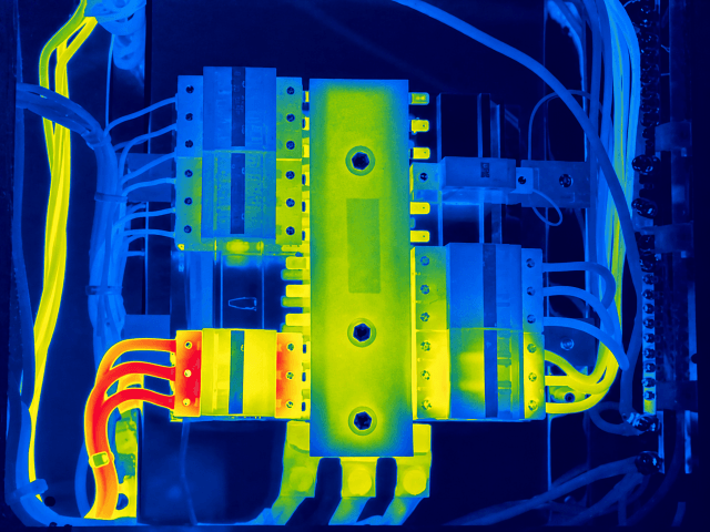 Thermal image of an electrical switchboard with circuit breakers in Auckland