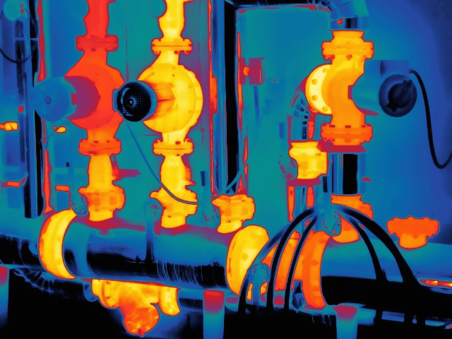 thermal image of a hot water pump system during a mechanical inspection in Auckland