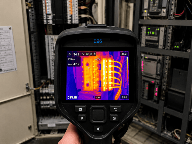 A thermal camera being used for a switchboard inspection in Auckland