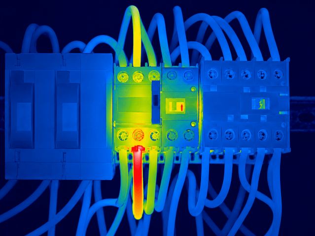 Thermal image of a contactor with an overheating cable termination in Auckland