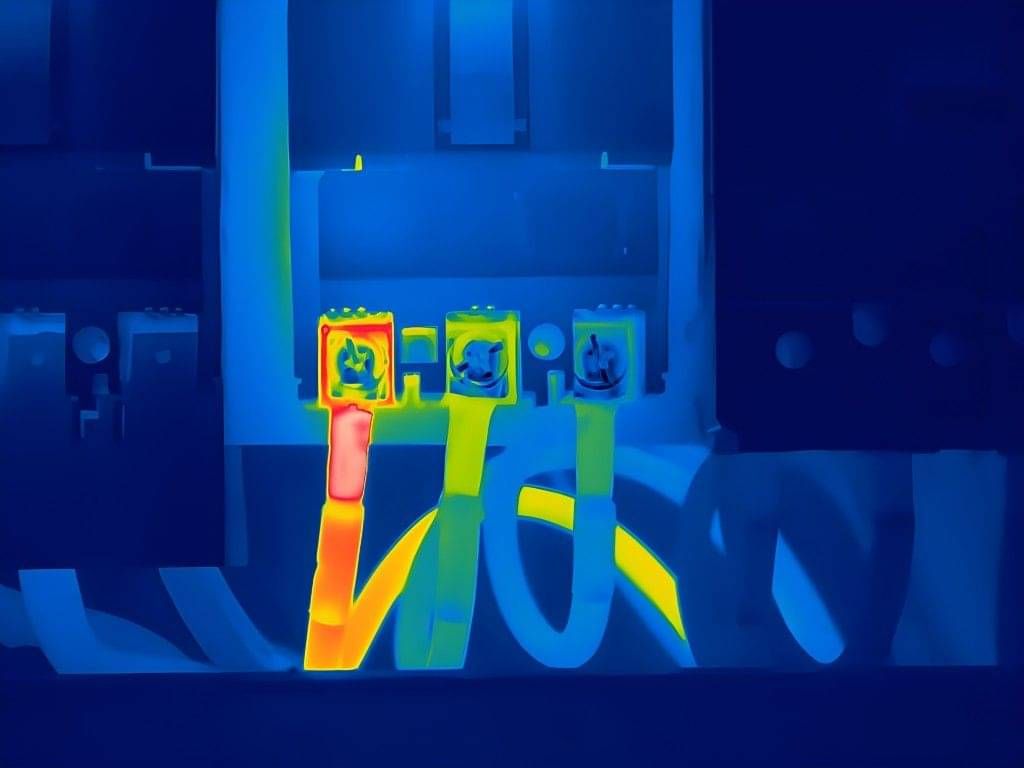 Thermal image of a moulded case circuit breaker with a overheating termination in Auckland