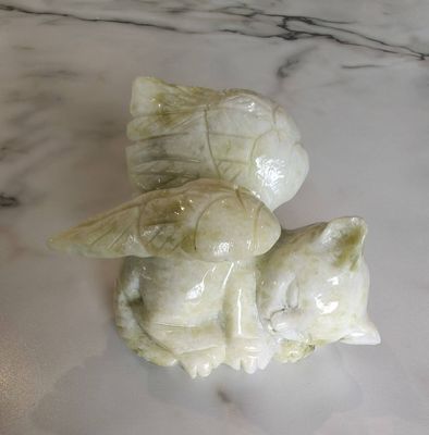 Serpentine/Calcite Sleeping Angel Cat - 12cm long, 8cm wide