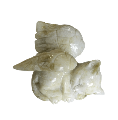 Serpentine and Calcite Sleeping Angel Cat - 12cm long, 8cm wide