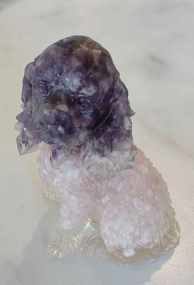 Resin Spaniel with Amethyst and Rose Quartz - handmade in Wellsford