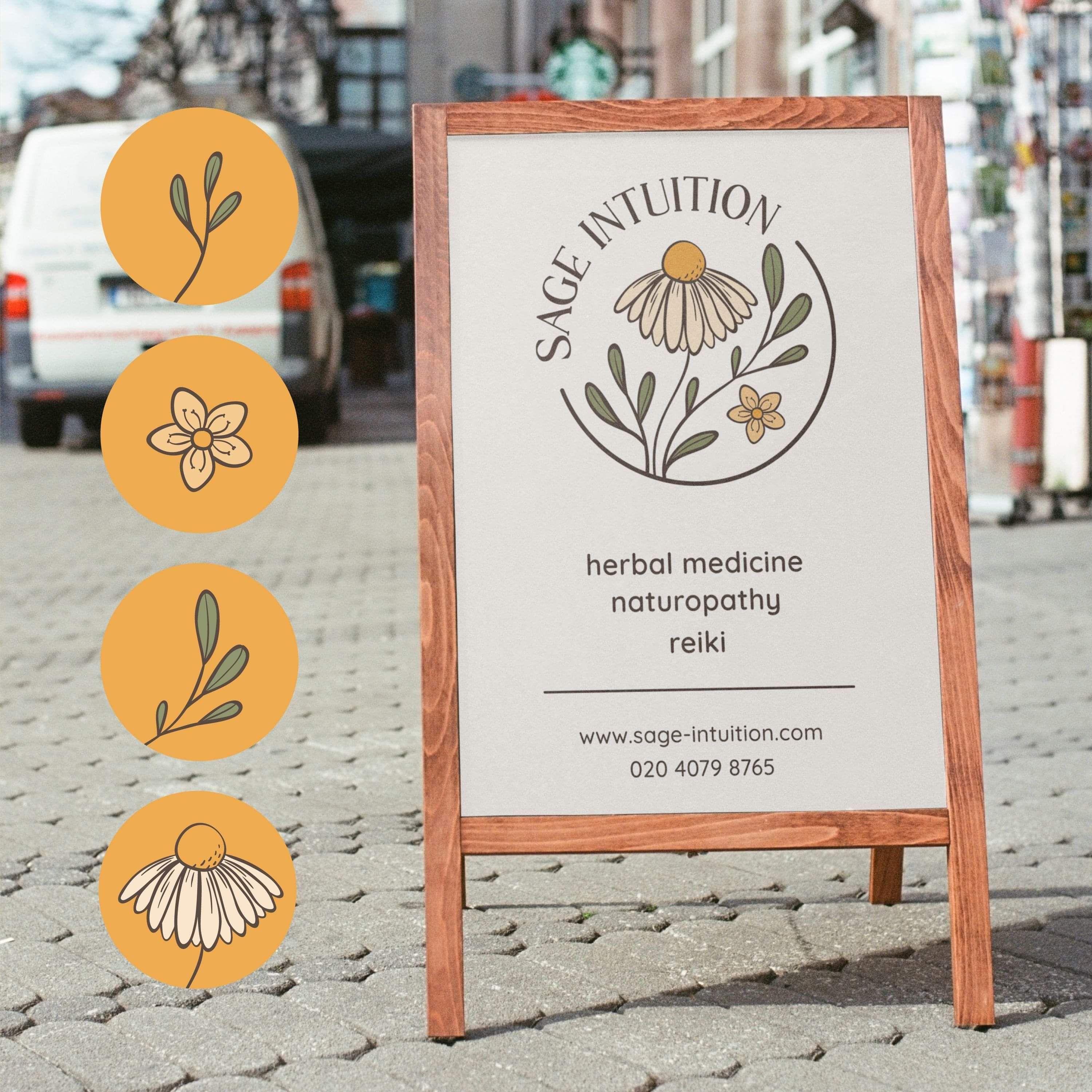 Image of flower illustration for Sage Intuition branding. Designed by Creative Box. Waikato, New Zealand.