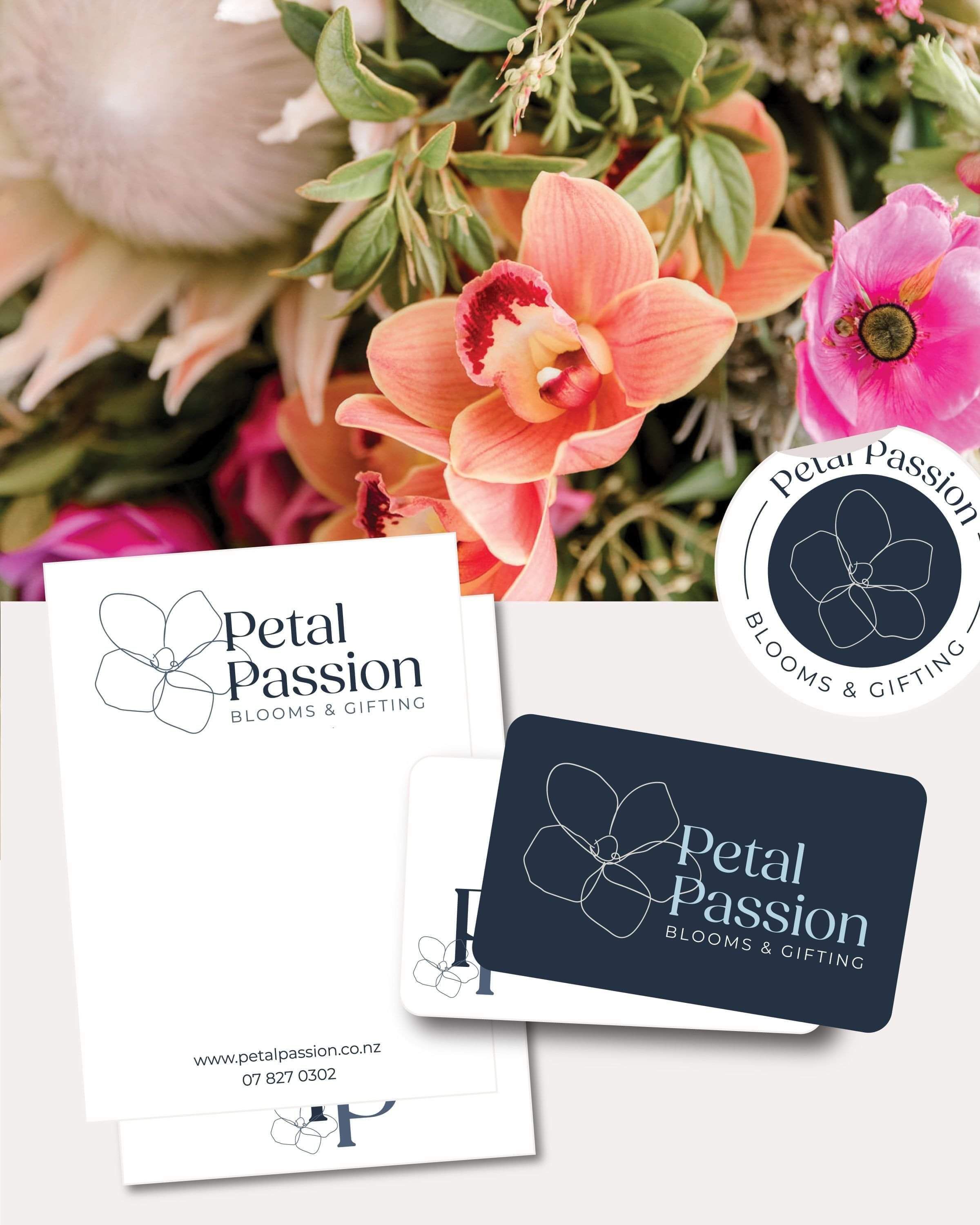 Image of Petal Passion's logo. Designed by Creative Box. Waikato, New Zealand. Designer.