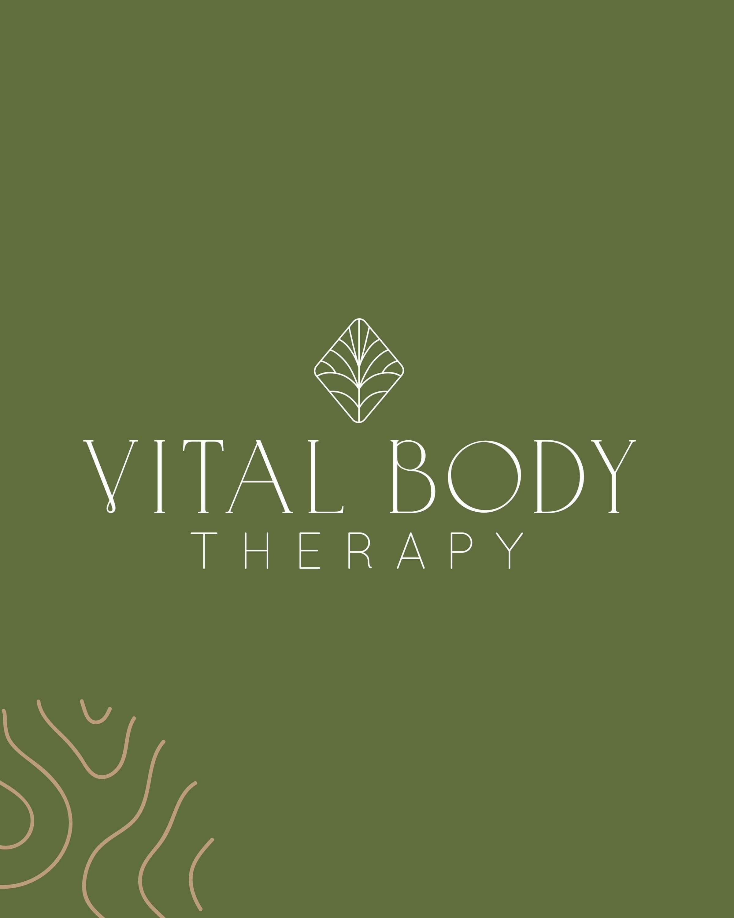  Image of Vital Body Therapy's modern style logo in natural brown and green. Designed by Creative Box. Waikato, New Zealand. 