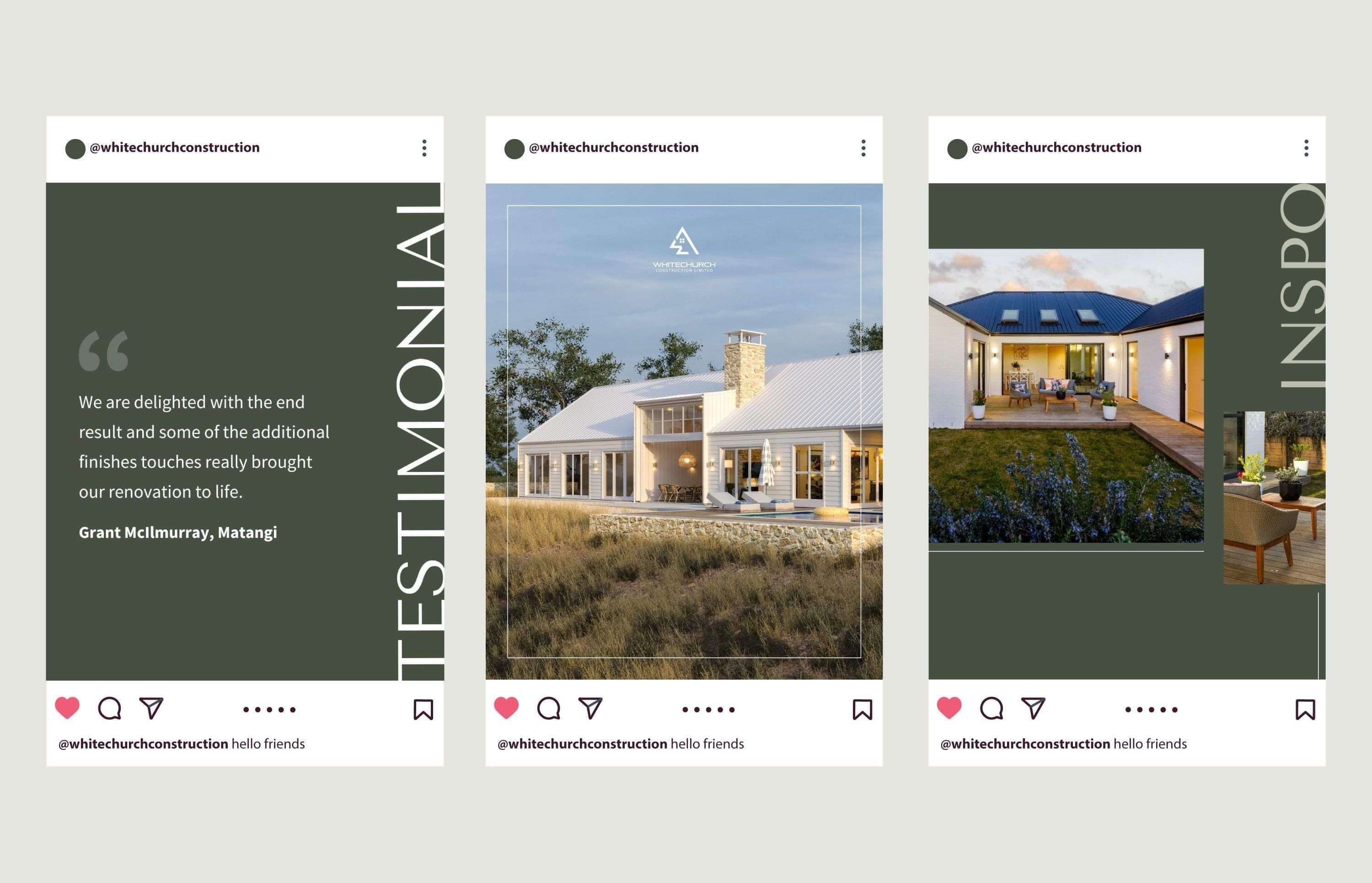 Social Media templates for Whitechurch Construction. Creative Box graphic designer in Waikato New Zealand