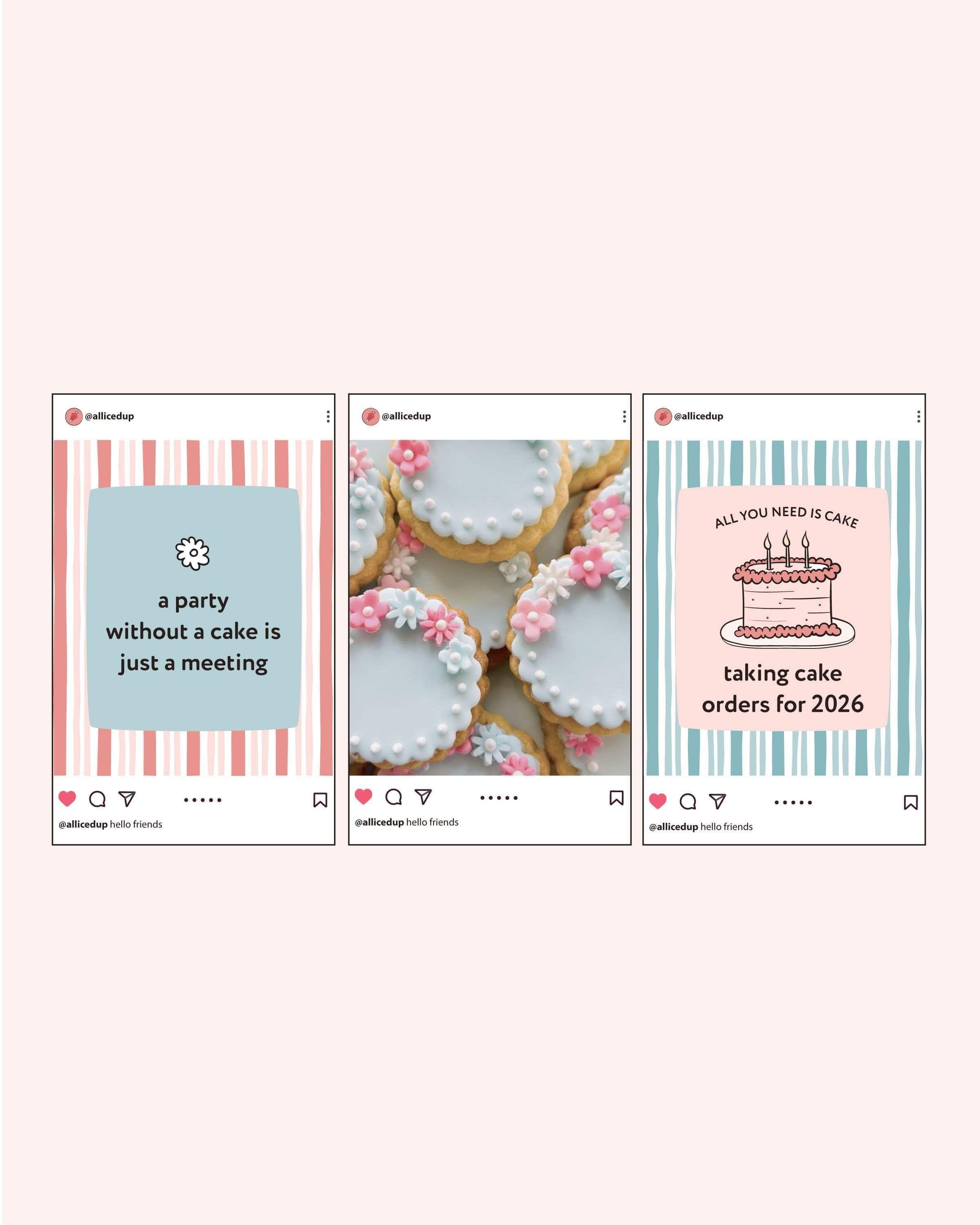 Image of the social media templates mocked up in All Iced Up's new branded colours, fonts & illustrations. Creative Box, Waikato, New Zealand.