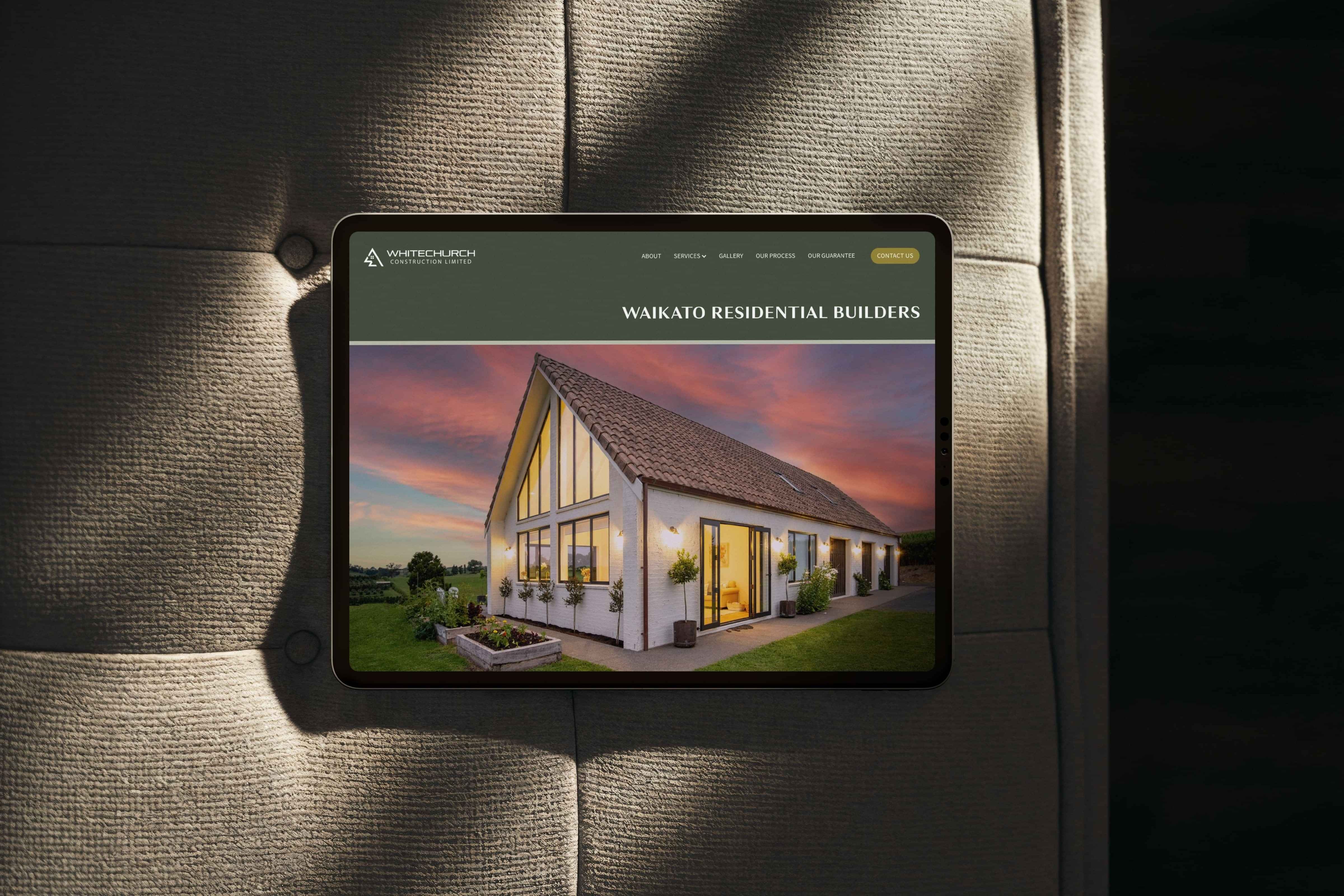 Image of ipad mockup with Whitechuch Construction’s website. By Creative Box