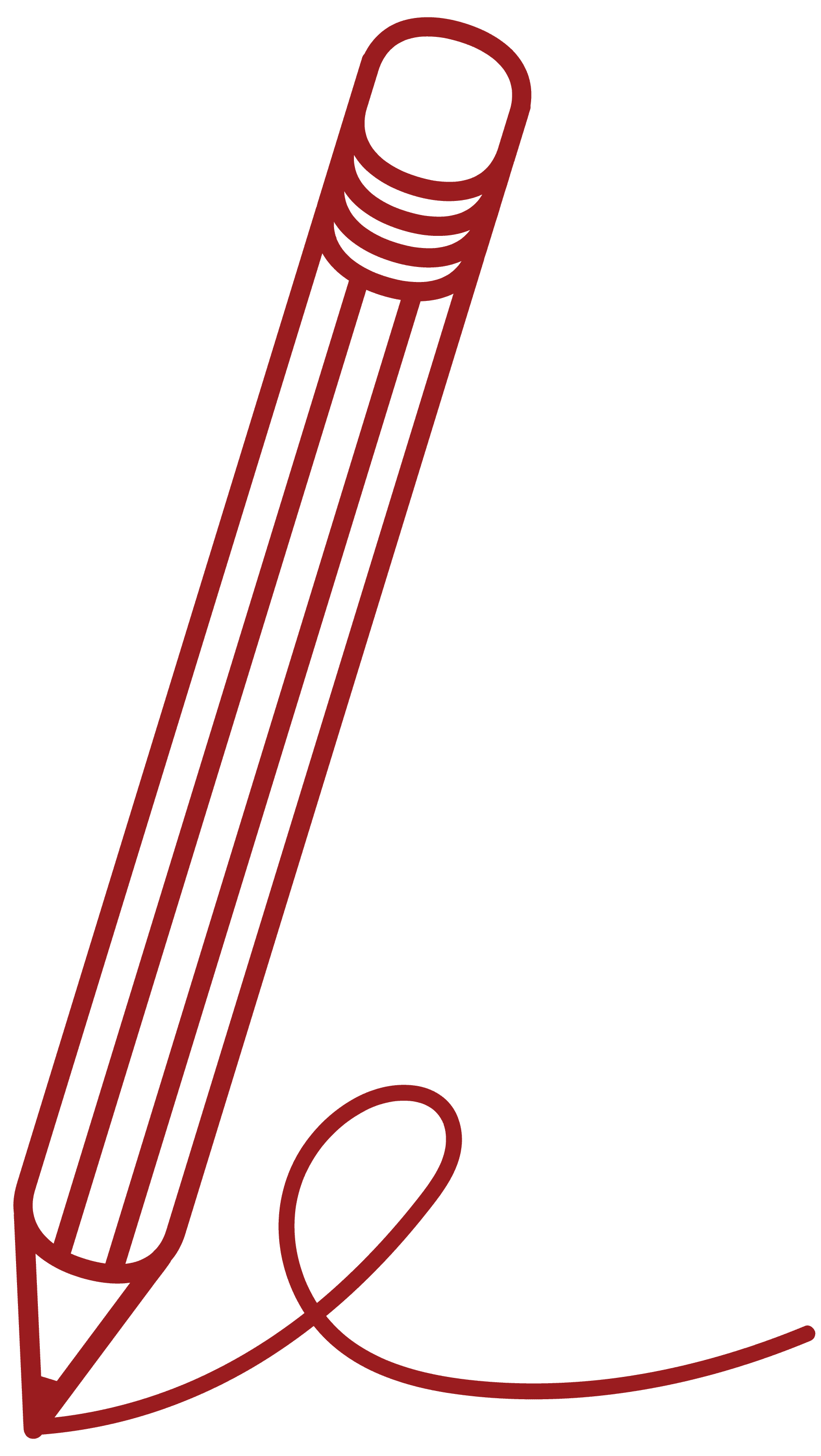 Image of hand drawn red pencil with squiggly line.