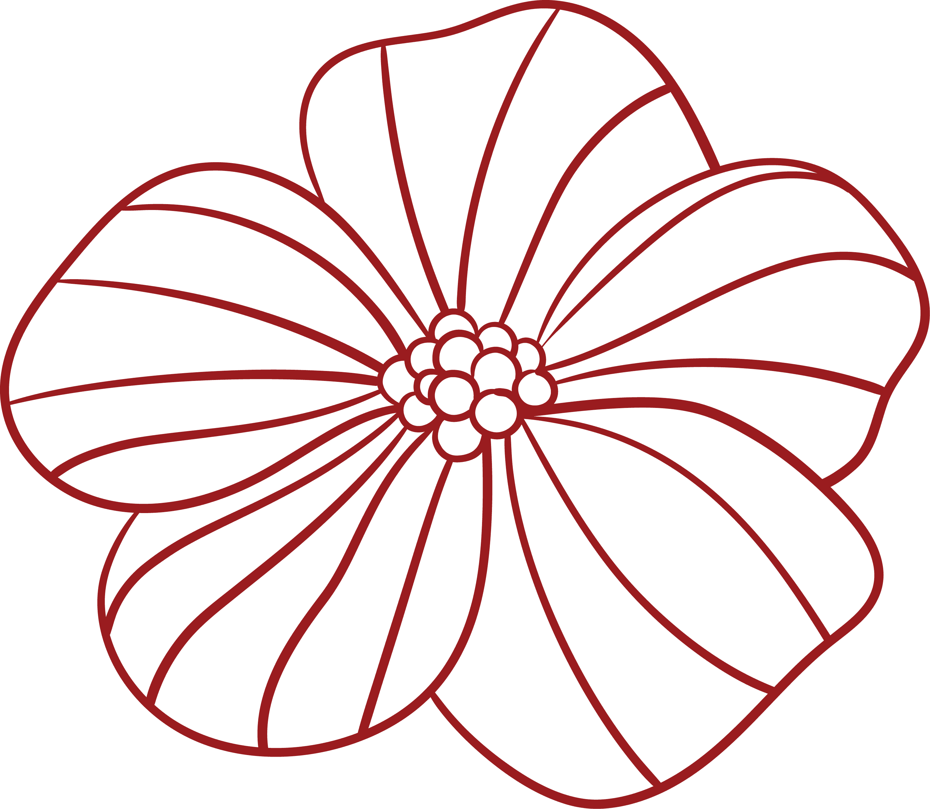 Image of hand drawn red flower. Drawn by Creative Box.