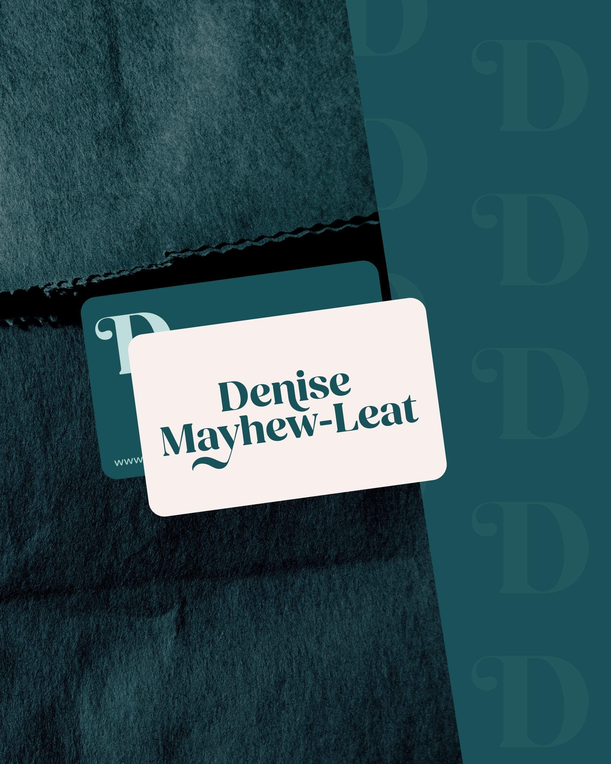 Image of the business cards for Denise Mayhew-Leat, life coach. Creative Box, Waikato, New Zealand.