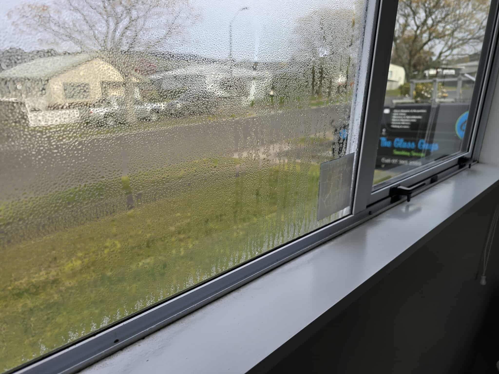 Condensation on a glass window without double glazing