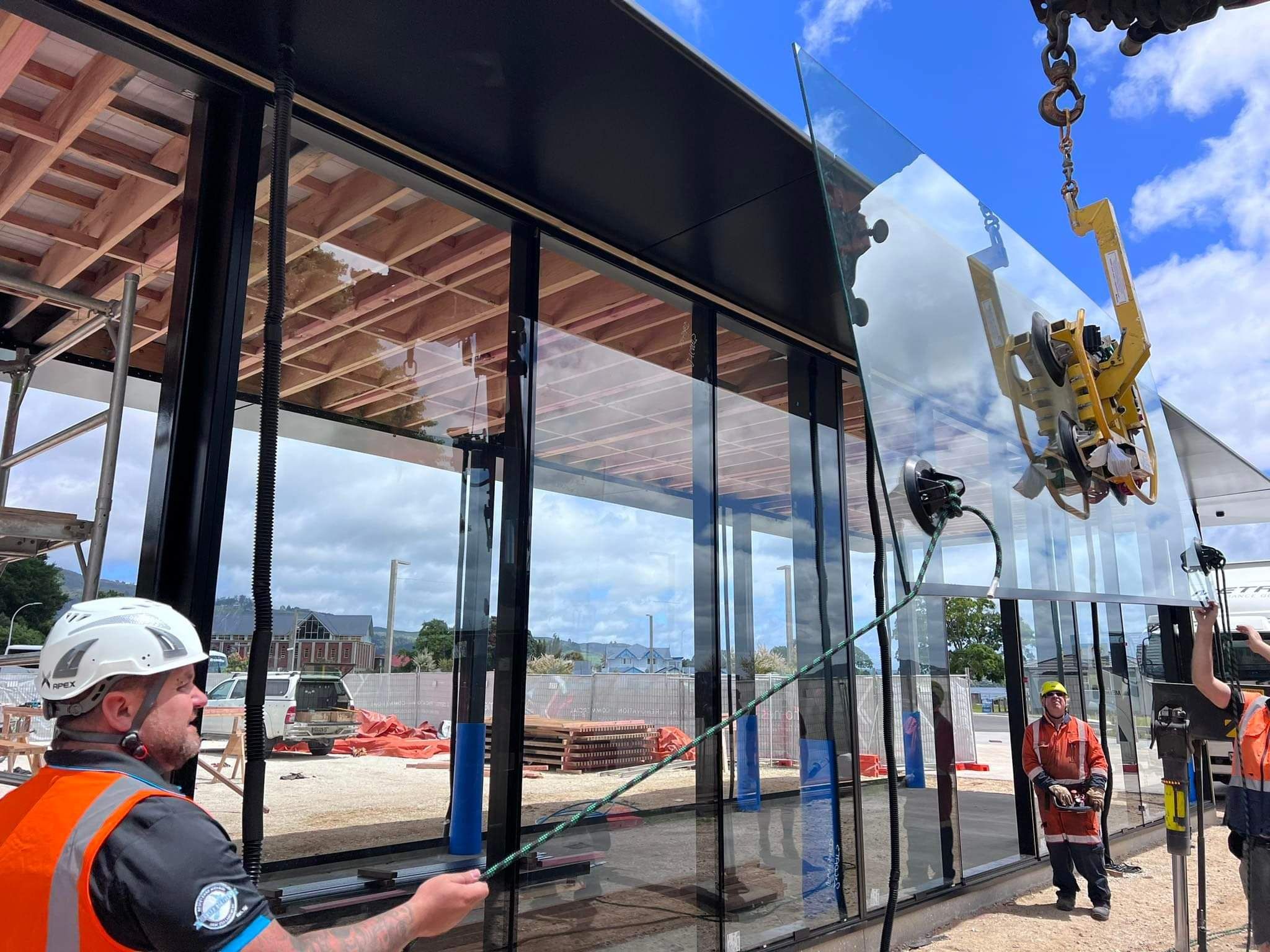 installing large glass panels in a featured Rotorua project