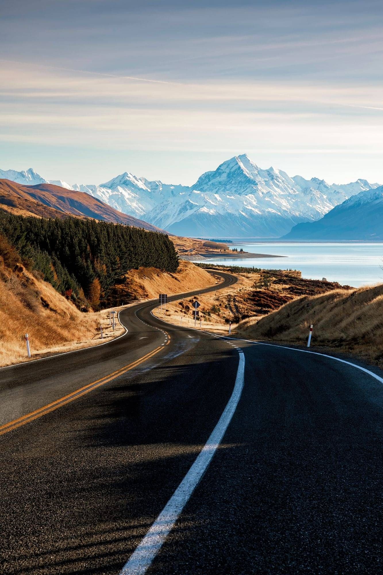 Empty road with Mount Cook in the background
