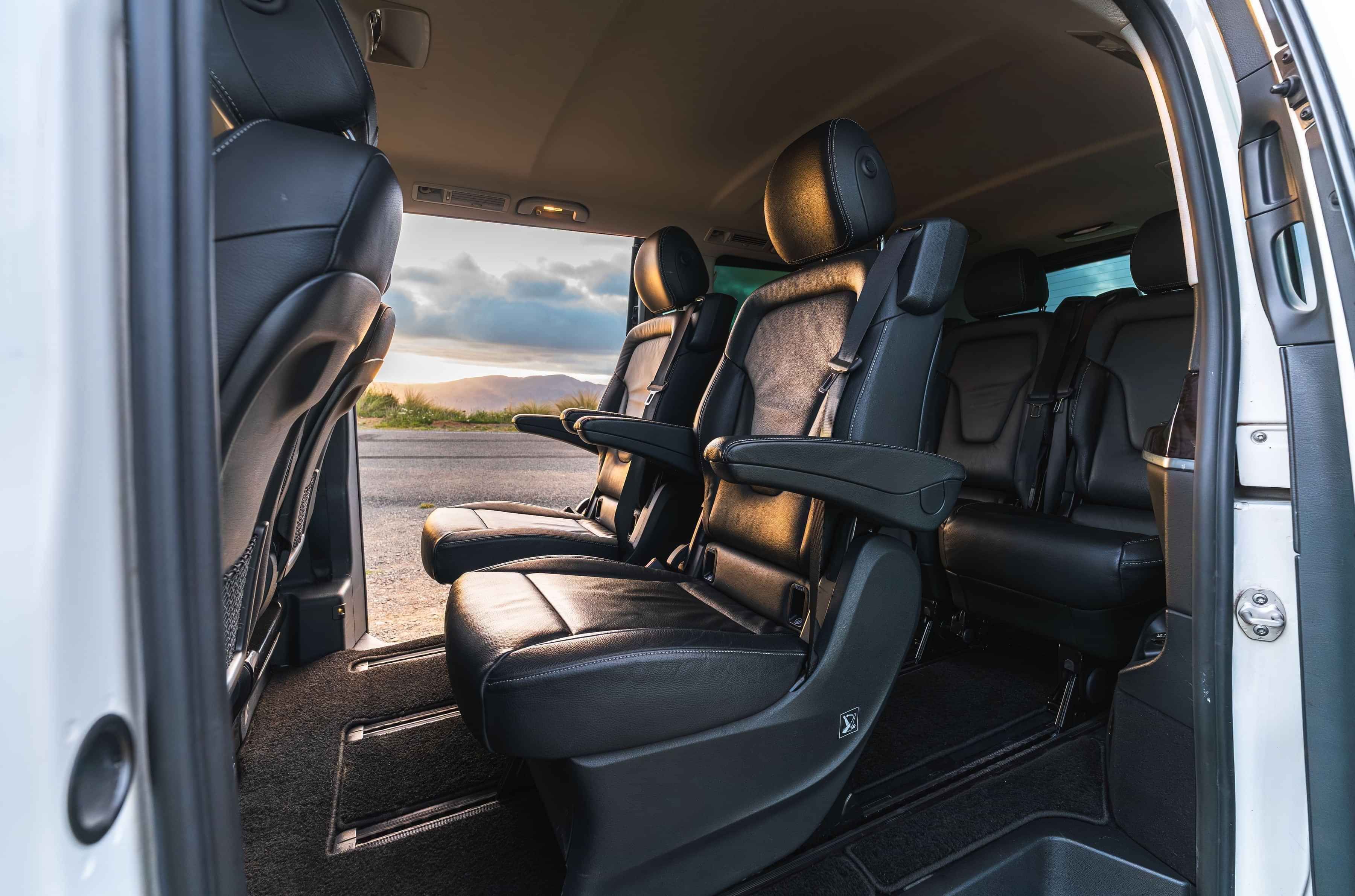 Premium leather interior for private driver tours across the South Island