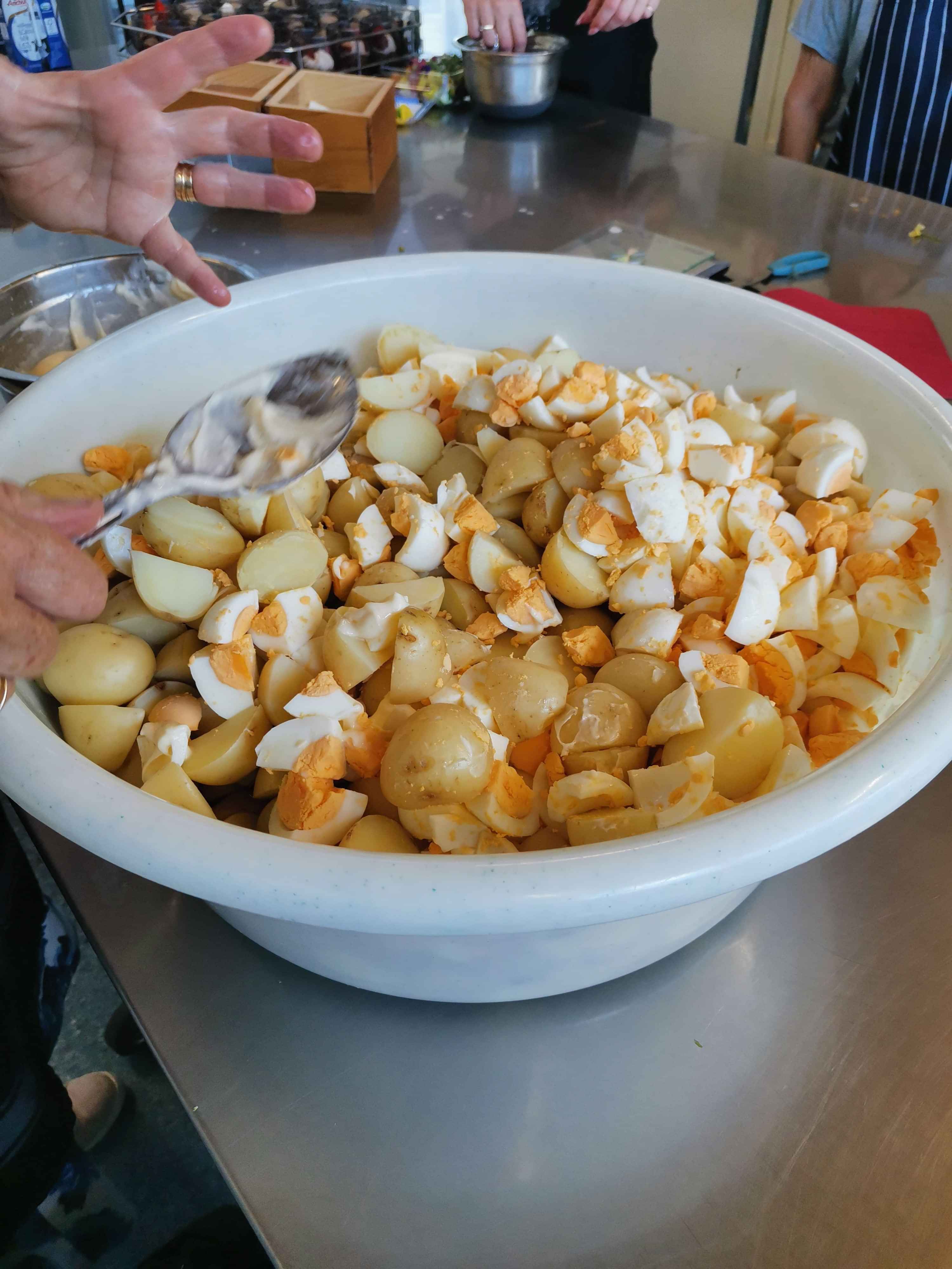 Bowl of egg and potato salad.