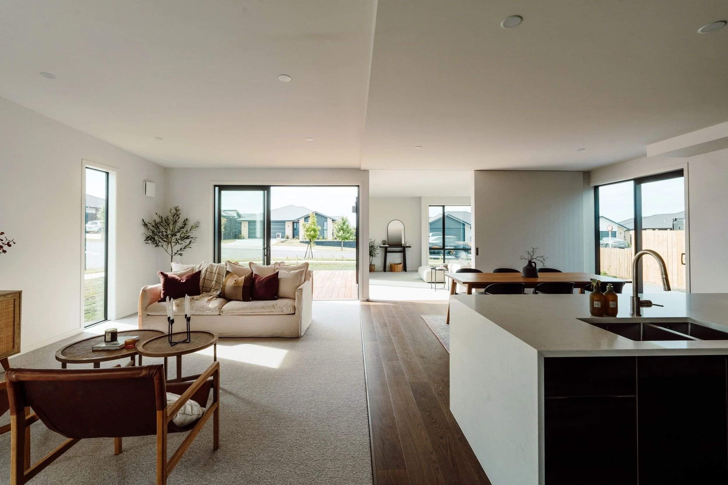 Modern open plan living space and kitchen and dining area