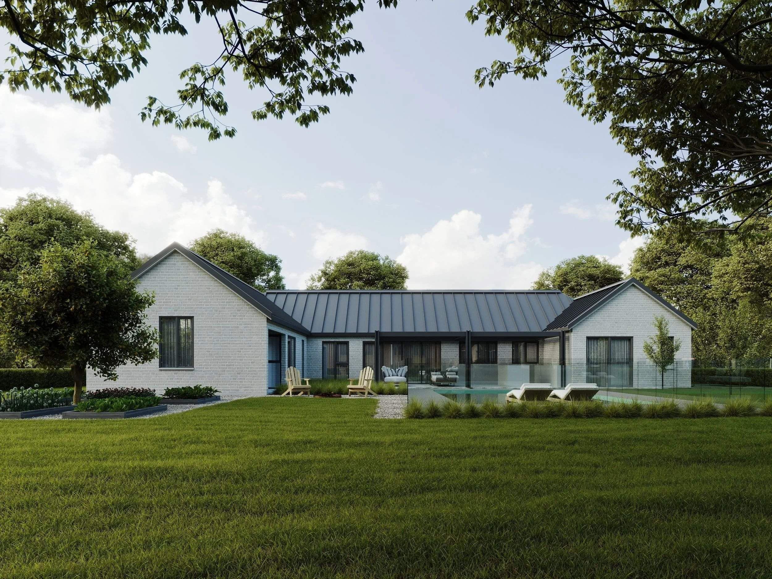 Pukekura Home with brick and entertainment area overlooking pool