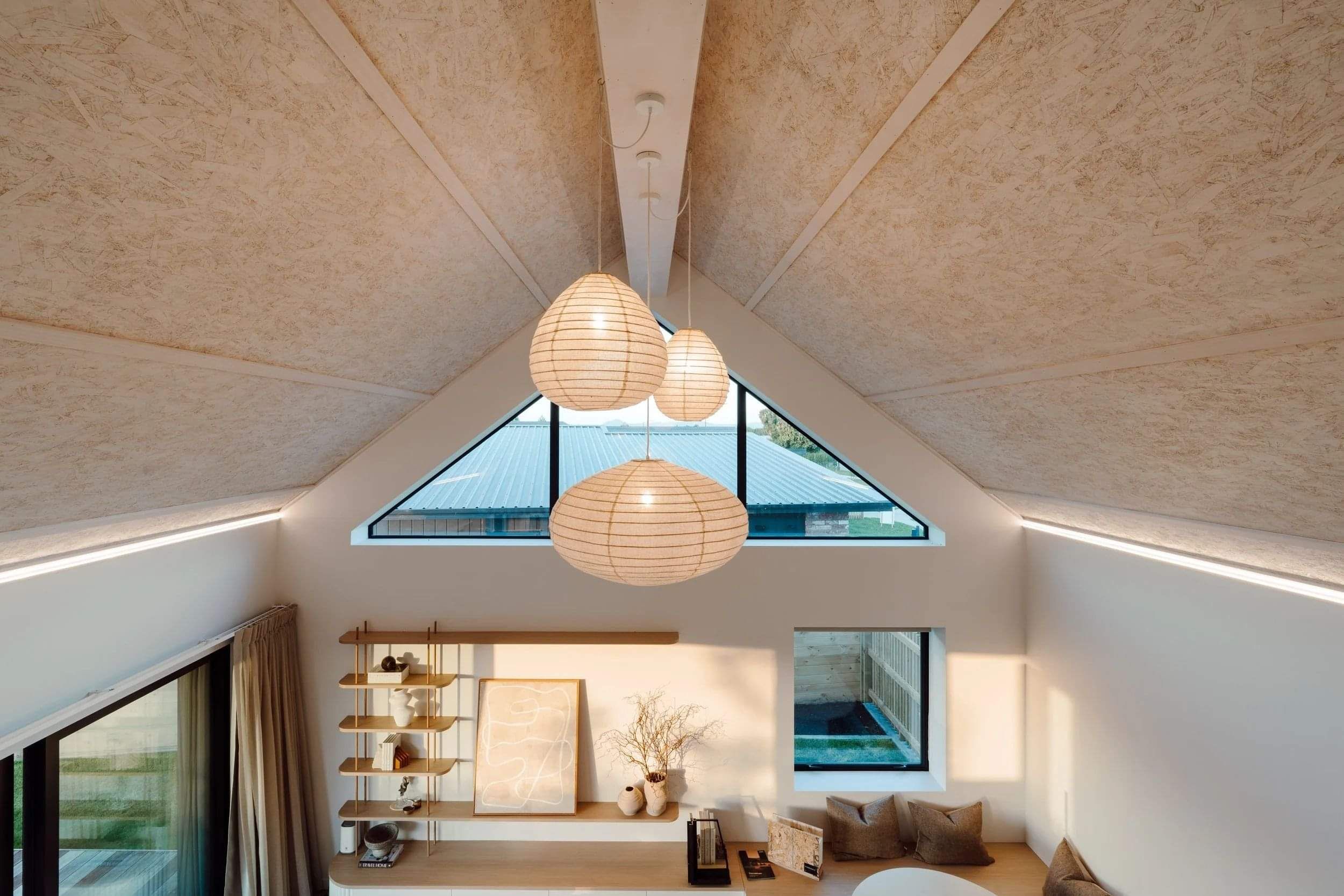 Modern lighting and roof structure of an energy efficient home