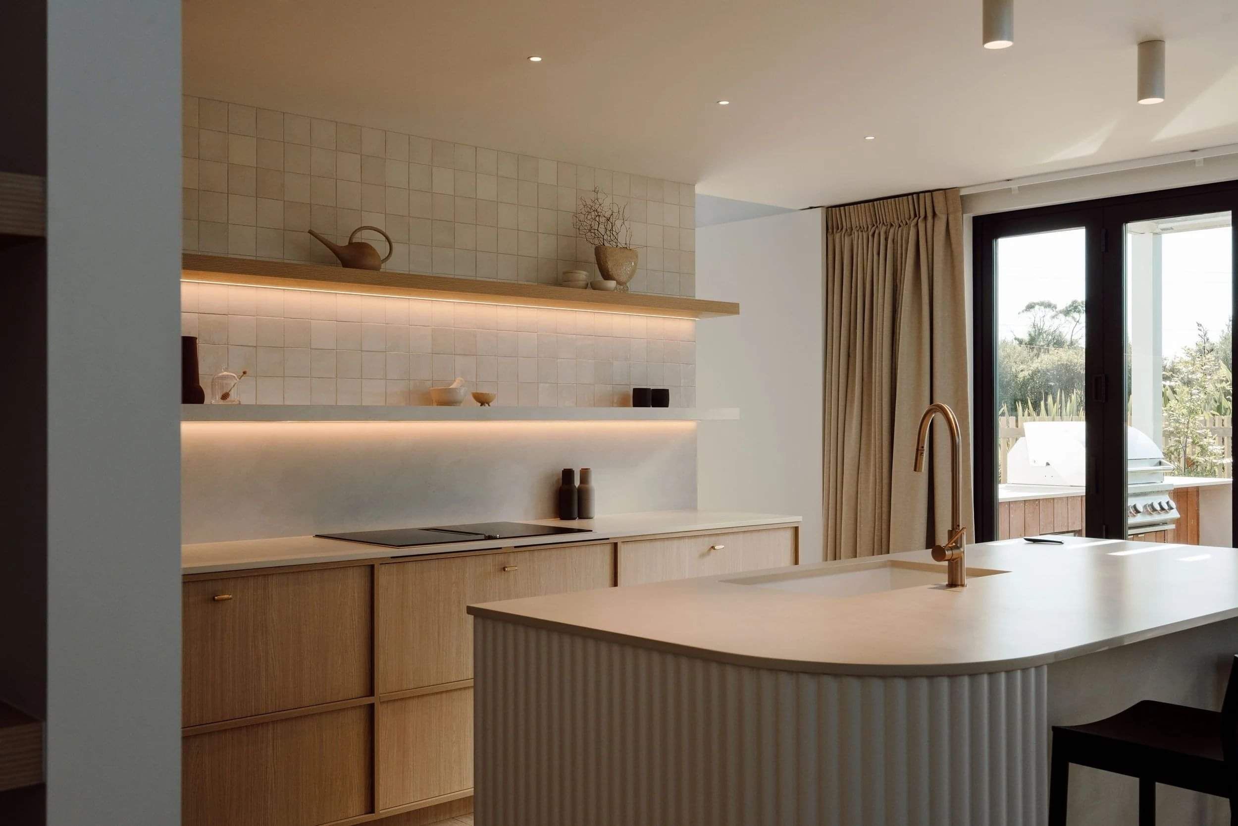 Modern kitchen with floating shelves