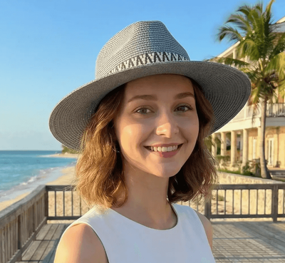 Sage-Cream Panama Foldable Hat - Grey